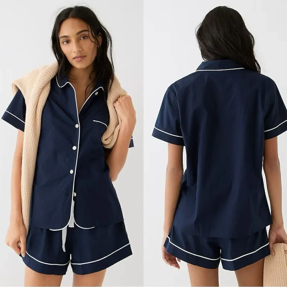 NWT J CREW End-on-end cotton pajama short set in dark navy